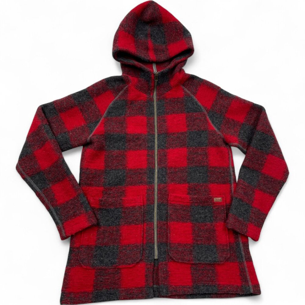 Woolrich Wool Hooded Mid Weight Red Plaid Duffle Coat Jacket Women's S